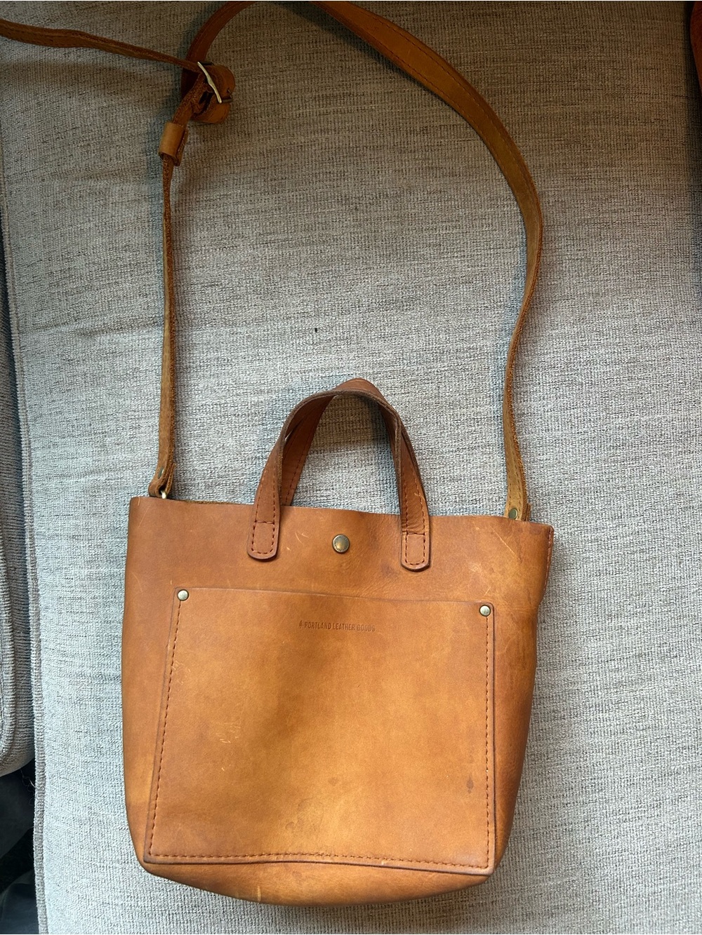 Portland Leather Cognac Leather Mini Tote with Crossbody Strap - Picture 2 of 6